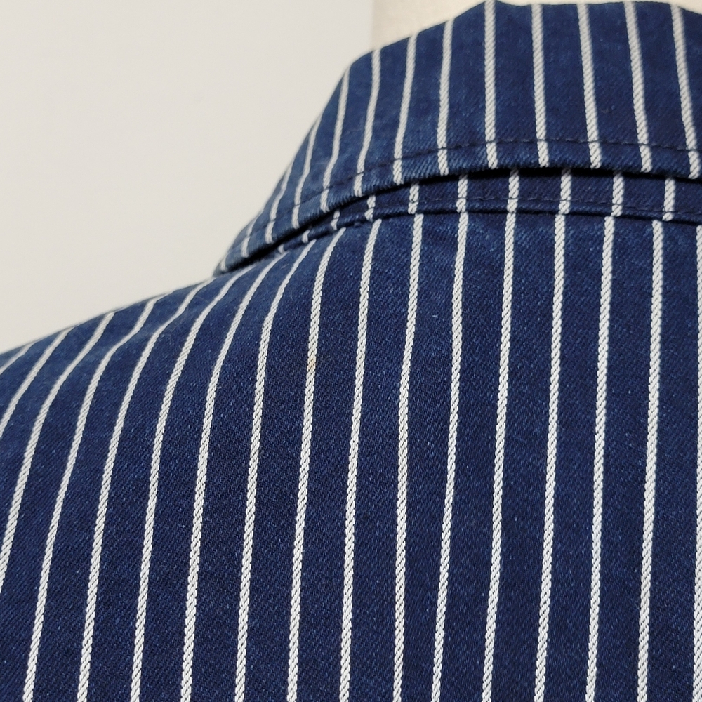 Trucker Jacket Calvin Klein Navy & White Striped Collared Medium Unisex Utility - Picture 16 of 16